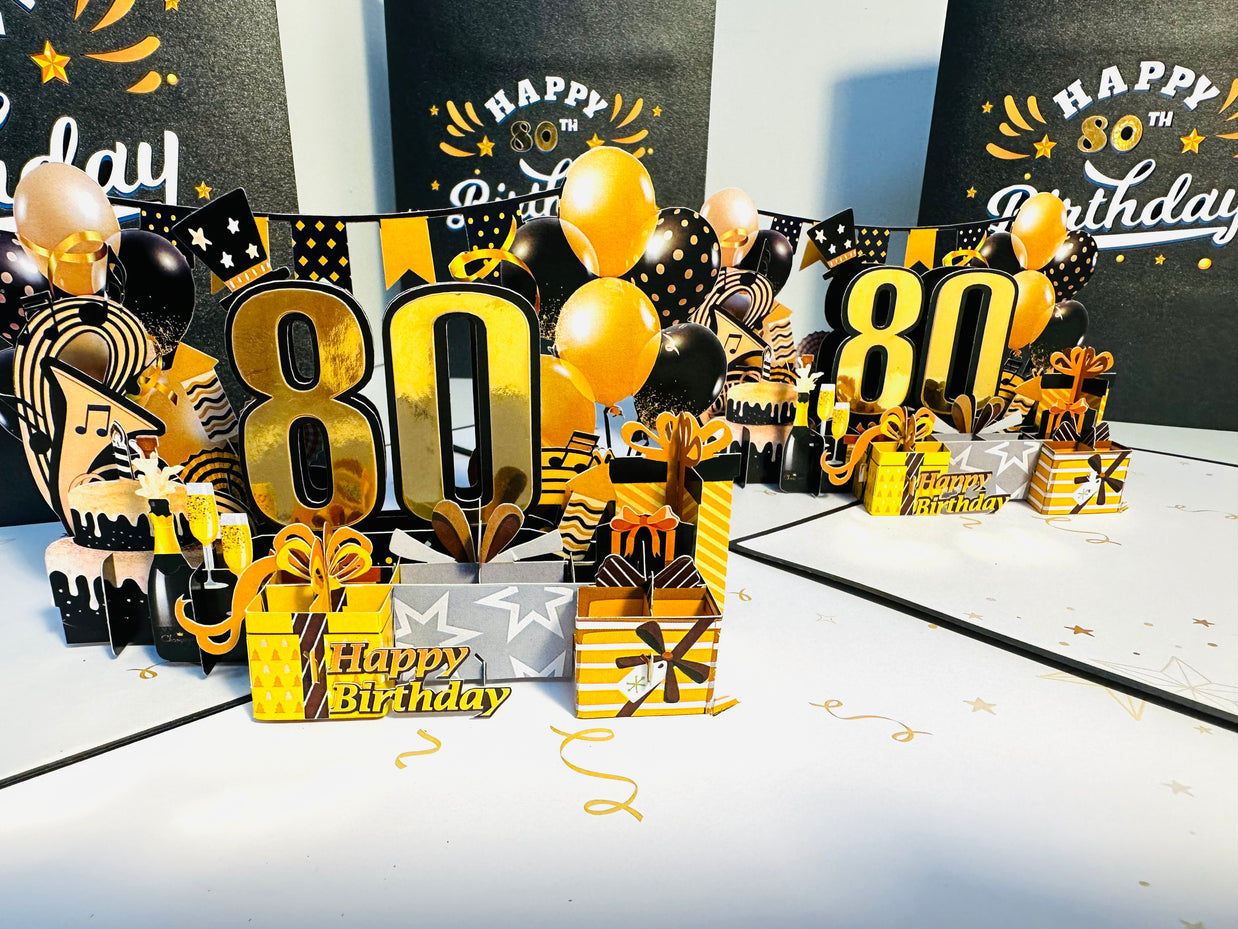 80th Golden Happy Birthday with Presents Origami Pop Cards 3D Pop Up Greeting Card Thank You Handmade Gift Thinking of You Happy Birthday Occasion Australiana Celebrate the Beauty and Happiness During Special Day Best Wishes Gift