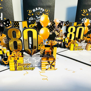 80th Golden Happy Birthday with Presents Origami Pop Cards 3D Pop Up Greeting Card Thank You Handmade Gift Thinking of You Happy Birthday Occasion Australiana Celebrate the Beauty and Happiness During Special Day Best Wishes Gift