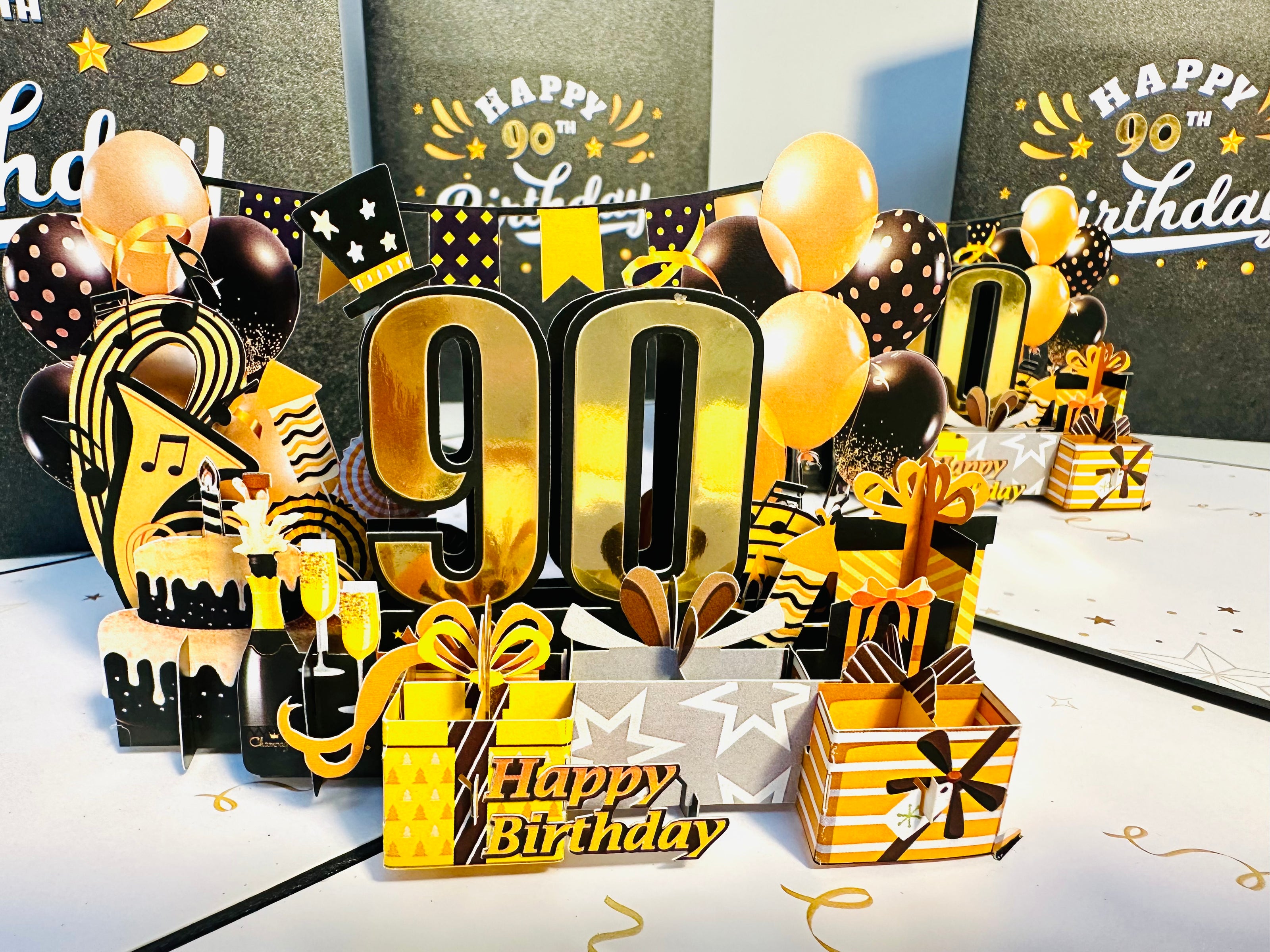 90th Golden Happy Birthday with Presents Origami Pop Cards 3D Pop Up Greeting Card Thank You Handmade Gift Thinking of You Happy Birthday Occasion Australiana Celebrate the Beauty and Happiness During Special Day Best Wishes Gift