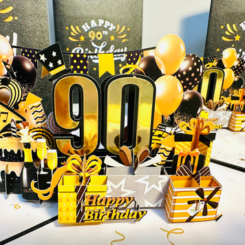 90th Golden Happy Birthday with Presents Origami Pop Cards 3D Pop Up Greeting Card Thank You Handmade Gift Thinking of You Happy Birthday Occasion Australiana Celebrate the Beauty and Happiness During Special Day Best Wishes Gift