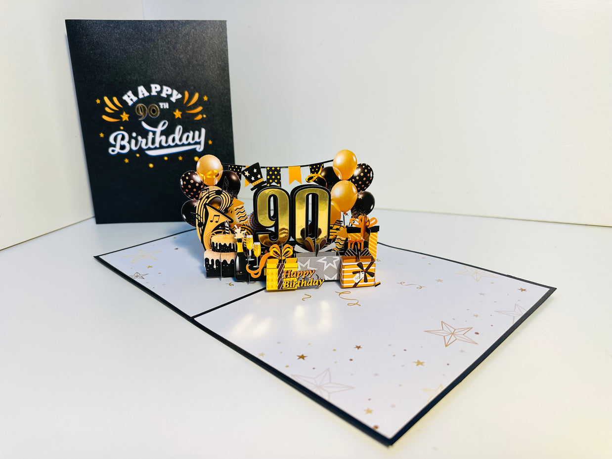 90th Golden Happy Birthday with Presents Origami Pop Cards 3D Pop Up Greeting Card Thank You Handmade Gift Thinking of You Happy Birthday Occasion Australiana Celebrate the Beauty and Happiness During Special Day Best Wishes Gift
