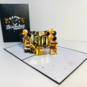 90th Golden Happy Birthday with Presents Origami Pop Cards 3D Pop Up Greeting Card Thank You Handmade Gift Thinking of You Happy Birthday Occasion Australiana Celebrate the Beauty and Happiness During Special Day Best Wishes Gift