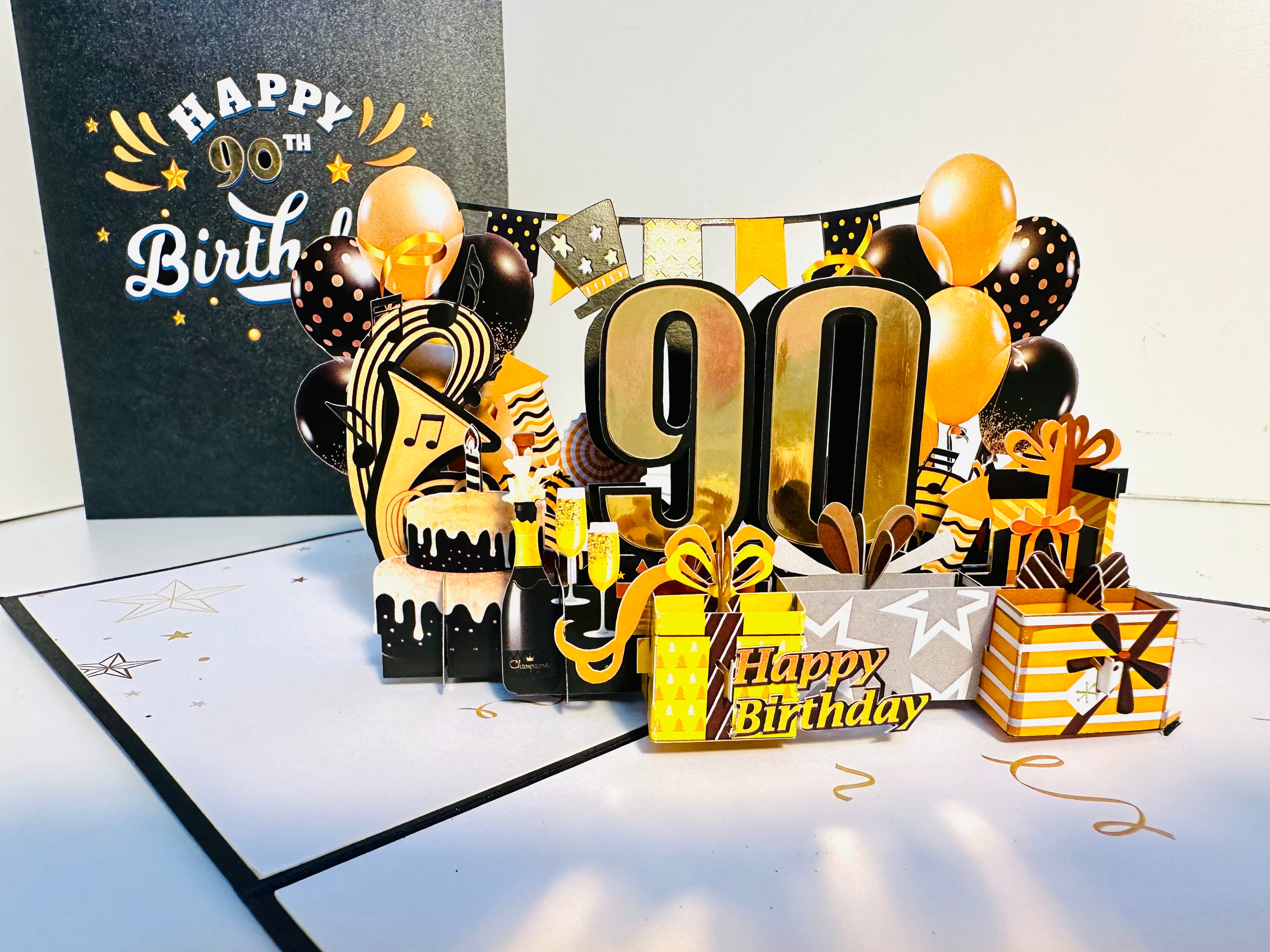 90th Golden Happy Birthday with Presents Origami Pop Cards 3D Pop Up Greeting Card Thank You Handmade Gift Thinking of You Happy Birthday Occasion Australiana Celebrate the Beauty and Happiness During Special Day Best Wishes Gift