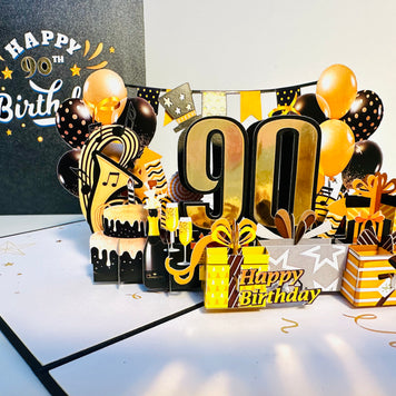 90th Golden Happy Birthday with Presents Origami Pop Cards 3D Pop Up Greeting Card Thank You Handmade Gift Thinking of You Happy Birthday Occasion Australiana Celebrate the Beauty and Happiness During Special Day Best Wishes Gift