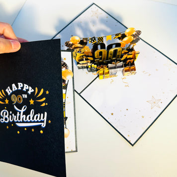 90th Golden Happy Birthday with Presents Origami Pop Cards 3D Pop Up Greeting Card Thank You Handmade Gift Thinking of You Happy Birthday Occasion Australiana Celebrate the Beauty and Happiness During Special Day Best Wishes Gift