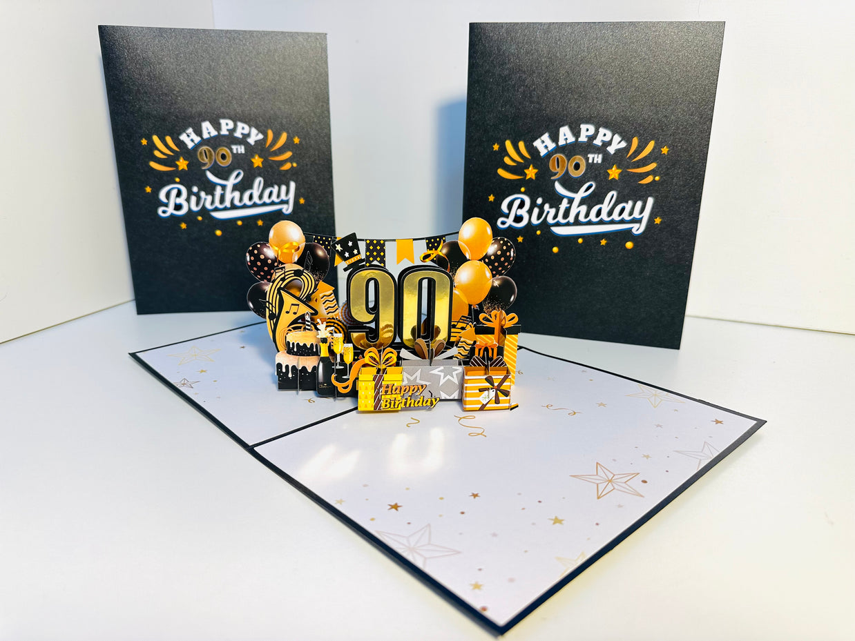 90th Golden Happy Birthday with Presents Origami Pop Cards 3D Pop Up Greeting Card Thank You Handmade Gift Thinking of You Happy Birthday Occasion Australiana Celebrate the Beauty and Happiness During Special Day Best Wishes Gift