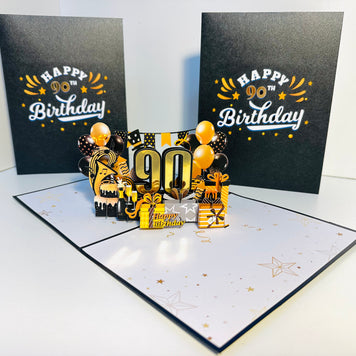 90th Golden Happy Birthday with Presents Origami Pop Cards 3D Pop Up Greeting Card Thank You Handmade Gift Thinking of You Happy Birthday Occasion Australiana Celebrate the Beauty and Happiness During Special Day Best Wishes Gift