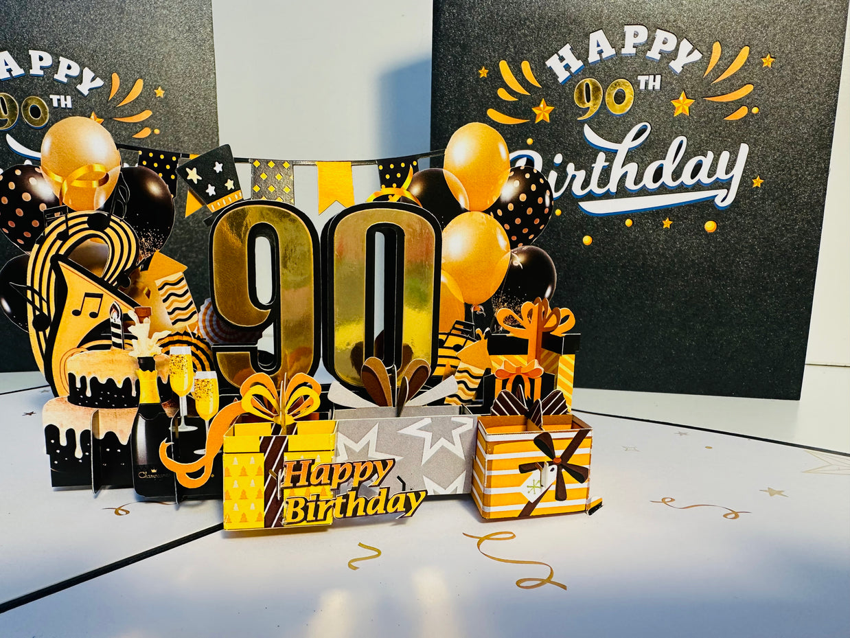 90th Golden Happy Birthday with Presents Origami Pop Cards 3D Pop Up Greeting Card Thank You Handmade Gift Thinking of You Happy Birthday Occasion Australiana Celebrate the Beauty and Happiness During Special Day Best Wishes Gift
