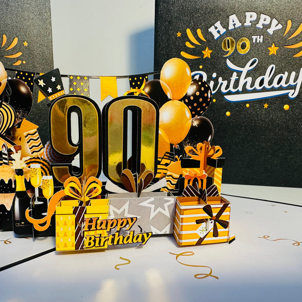 90th Golden Happy Birthday with Presents Origami Pop Cards 3D Pop Up Greeting Card Thank You Handmade Gift Thinking of You Happy Birthday Occasion Australiana Celebrate the Beauty and Happiness During Special Day Best Wishes Gift