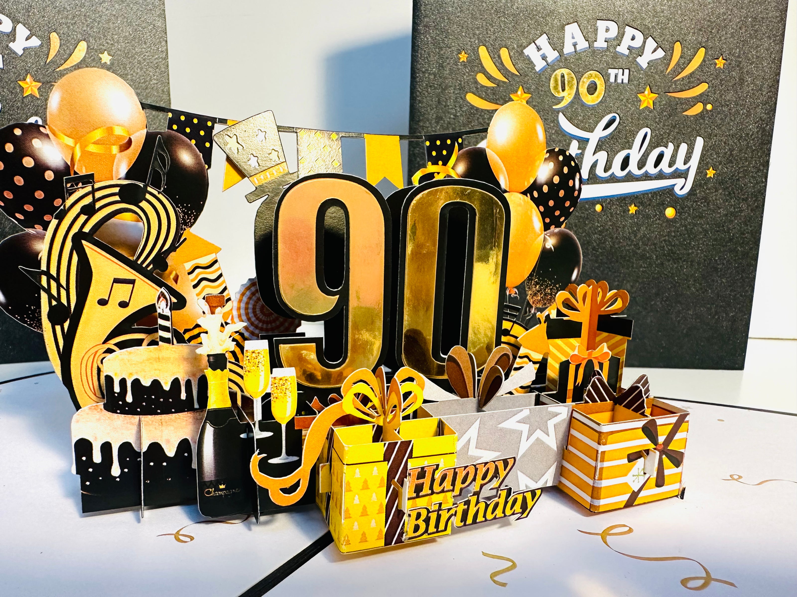 90th Golden Happy Birthday with Presents Origami Pop Cards 3D Pop Up Greeting Card Thank You Handmade Gift Thinking of You Happy Birthday Occasion Australiana Celebrate the Beauty and Happiness During Special Day Best Wishes Gift