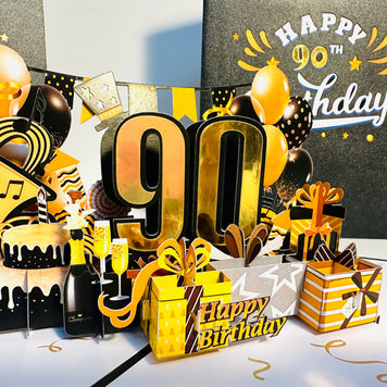 90th Golden Happy Birthday with Presents Origami Pop Cards 3D Pop Up Greeting Card Thank You Handmade Gift Thinking of You Happy Birthday Occasion Australiana Celebrate the Beauty and Happiness During Special Day Best Wishes Gift