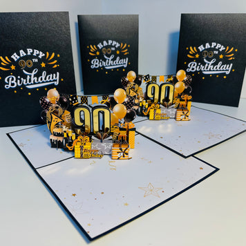 90th Golden Happy Birthday with Presents Origami Pop Cards 3D Pop Up Greeting Card Thank You Handmade Gift Thinking of You Happy Birthday Occasion Australiana Celebrate the Beauty and Happiness During Special Day Best Wishes Gift