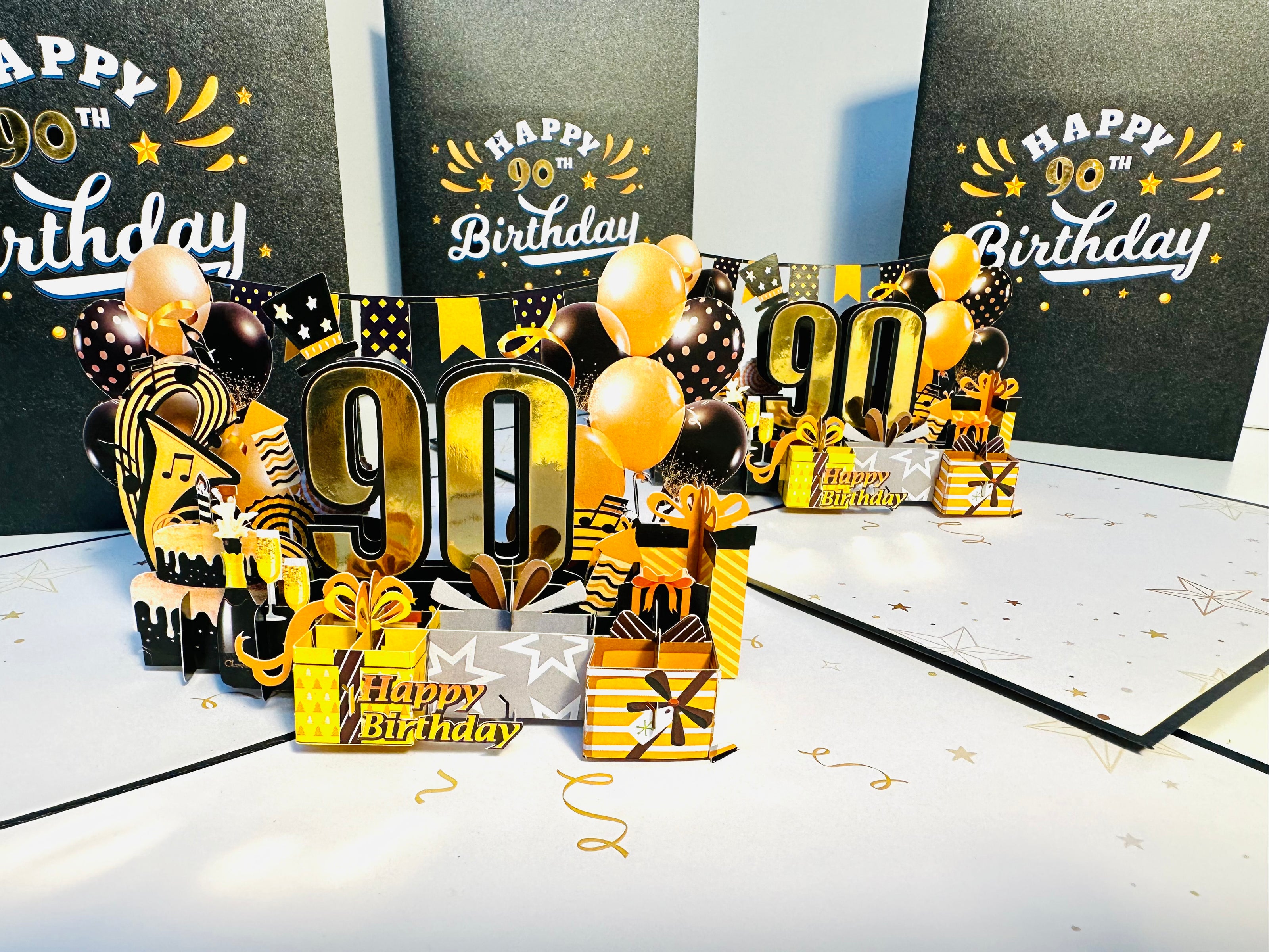 90th Golden Happy Birthday with Presents Origami Pop Cards 3D Pop Up Greeting Card Thank You Handmade Gift Thinking of You Happy Birthday Occasion Australiana Celebrate the Beauty and Happiness During Special Day Best Wishes Gift