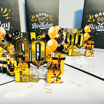 90th Golden Happy Birthday with Presents Origami Pop Cards 3D Pop Up Greeting Card Thank You Handmade Gift Thinking of You Happy Birthday Occasion Australiana Celebrate the Beauty and Happiness During Special Day Best Wishes Gift