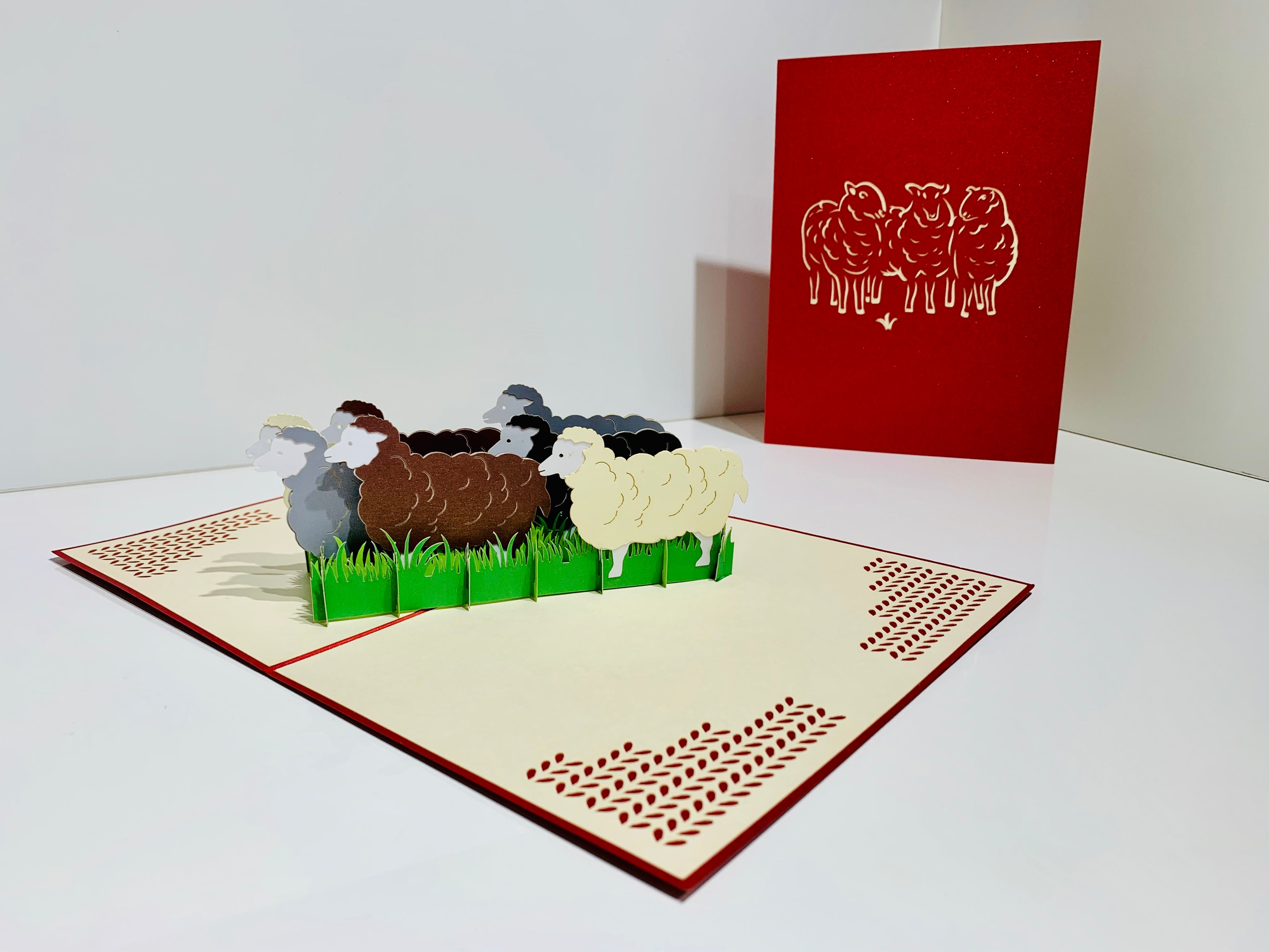 Flock of Sheep with Red Cover Origami Pop Cards 3D Pop Up Greeting Card Happy Birthday Thank You Handmade Gift Thinking of You Blank Card for Any Occasion Happy Mother's Day Happy Father's Australiana Celebrate the Beauty