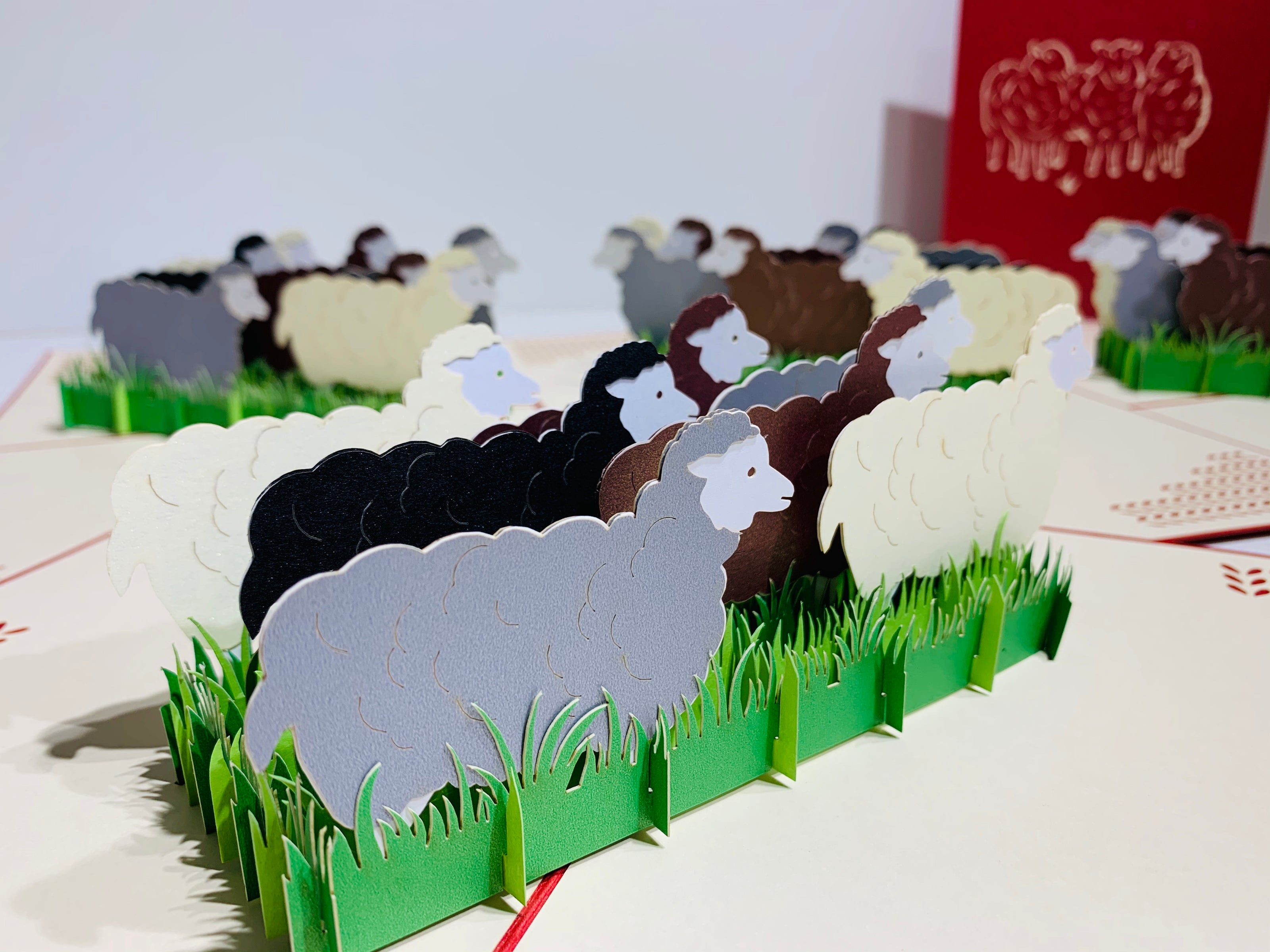 Flock of Sheep with Red Cover Origami Pop Cards 3D Pop Up Greeting Card Happy Birthday Thank You Handmade Gift Thinking of You Blank Card for Any Occasion Happy Mother's Day Happy Father's Australiana Celebrate the Beauty