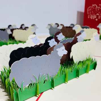 Flock of Sheep with Red Cover Origami Pop Cards 3D Pop Up Greeting Card Happy Birthday Thank You Handmade Gift Thinking of You Blank Card for Any Occasion Happy Mother's Day Happy Father's Australiana Celebrate the Beauty