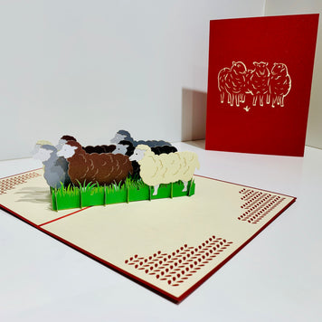 Flock of Sheep with Red Cover Origami Pop Cards 3D Pop Up Greeting Card Happy Birthday Thank You Handmade Gift Thinking of You Blank Card for Any Occasion Happy Mother's Day Happy Father's Australiana Celebrate the Beauty