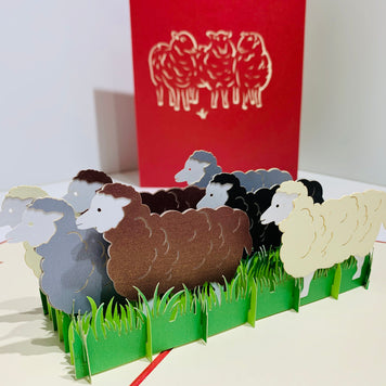 Flock of Sheep with Red Cover Origami Pop Cards 3D Pop Up Greeting Card Happy Birthday Thank You Handmade Gift Thinking of You Blank Card for Any Occasion Happy Mother's Day Happy Father's Australiana Celebrate the Beauty