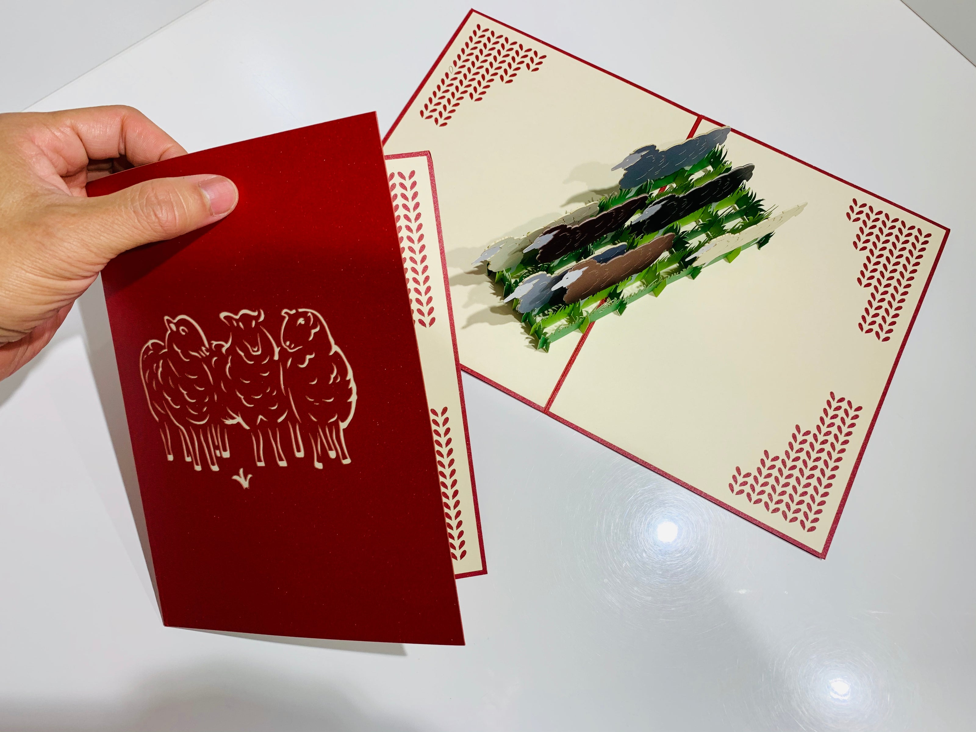 Flock of Sheep with Red Cover Origami Pop Cards 3D Pop Up Greeting Card Happy Birthday Thank You Handmade Gift Thinking of You Blank Card for Any Occasion Happy Mother's Day Happy Father's Australiana Celebrate the Beauty