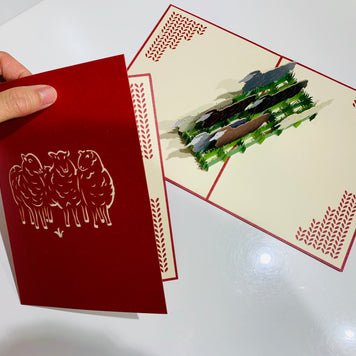 Flock of Sheep with Red Cover Origami Pop Cards 3D Pop Up Greeting Card Happy Birthday Thank You Handmade Gift Thinking of You Blank Card for Any Occasion Happy Mother's Day Happy Father's Australiana Celebrate the Beauty