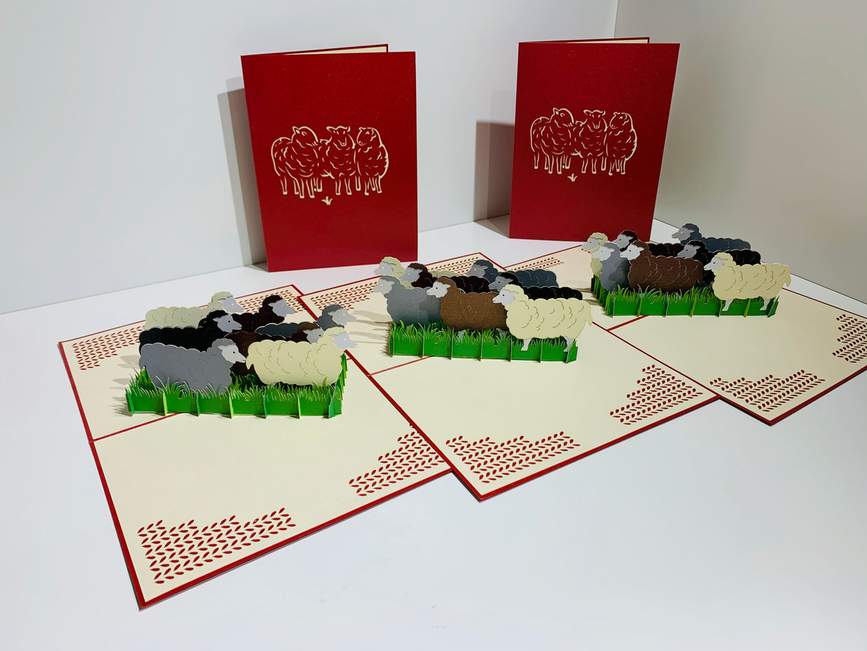 Flock of Sheep with Red Cover Origami Pop Cards 3D Pop Up Greeting Card Happy Birthday Thank You Handmade Gift Thinking of You Blank Card for Any Occasion Happy Mother's Day Happy Father's Australiana Celebrate the Beauty