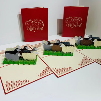 Flock of Sheep with Red Cover Origami Pop Cards 3D Pop Up Greeting Card Happy Birthday Thank You Handmade Gift Thinking of You Blank Card for Any Occasion Happy Mother's Day Happy Father's Australiana Celebrate the Beauty