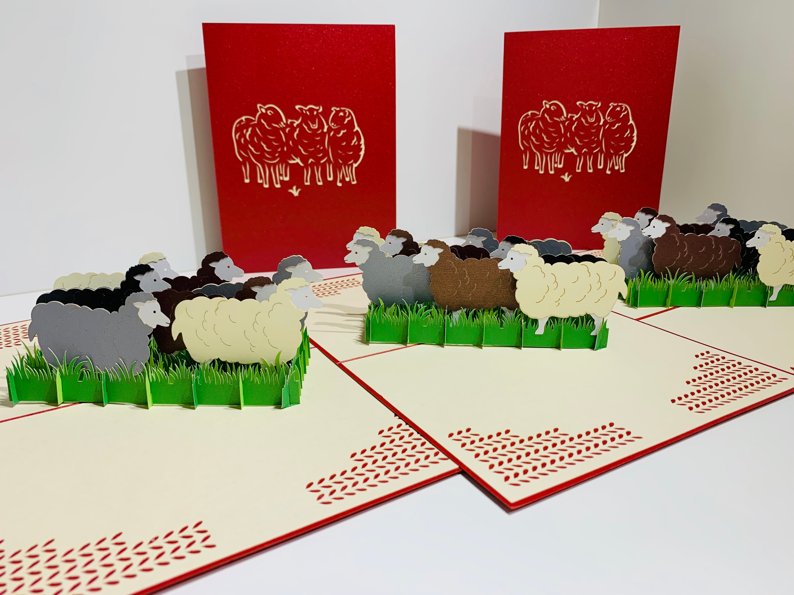 Flock of Sheep with Red Cover Origami Pop Cards 3D Pop Up Greeting Card Happy Birthday Thank You Handmade Gift Thinking of You Blank Card for Any Occasion Happy Mother's Day Happy Father's Australiana Celebrate the Beauty