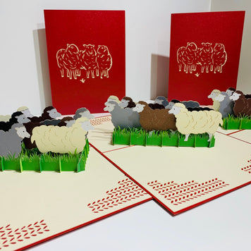Flock of Sheep with Red Cover Origami Pop Cards 3D Pop Up Greeting Card Happy Birthday Thank You Handmade Gift Thinking of You Blank Card for Any Occasion Happy Mother's Day Happy Father's Australiana Celebrate the Beauty