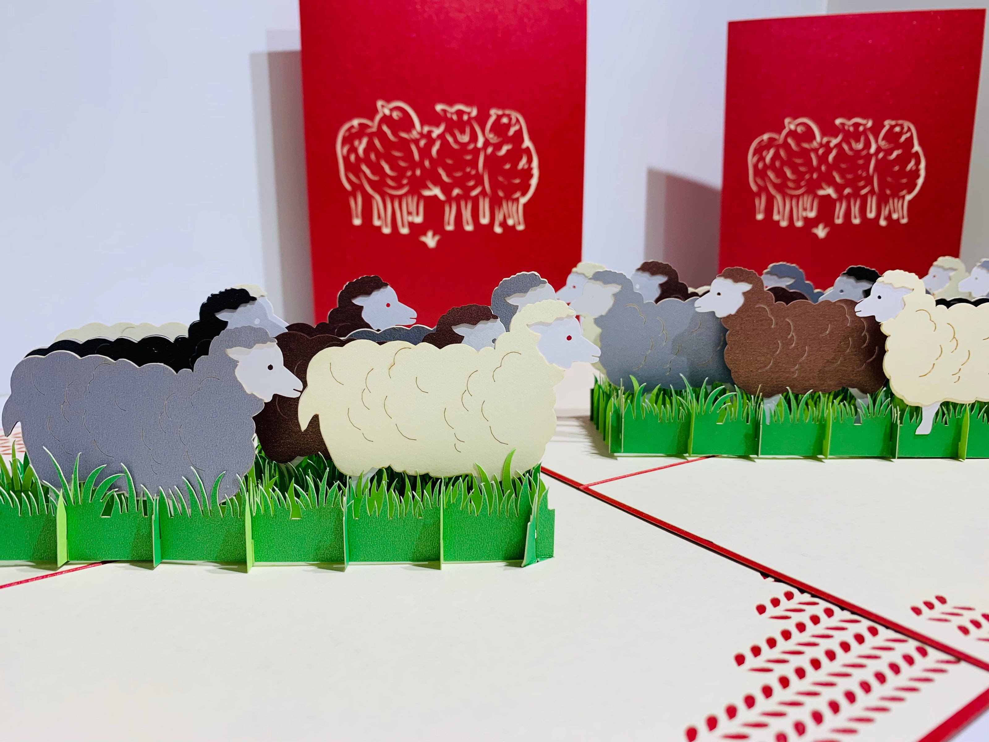 Flock of Sheep with Red Cover Origami Pop Cards 3D Pop Up Greeting Card Happy Birthday Thank You Handmade Gift Thinking of You Blank Card for Any Occasion Happy Mother's Day Happy Father's Australiana Celebrate the Beauty