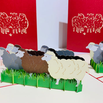 Flock of Sheep with Red Cover Origami Pop Cards 3D Pop Up Greeting Card Happy Birthday Thank You Handmade Gift Thinking of You Blank Card for Any Occasion Happy Mother's Day Happy Father's Australiana Celebrate the Beauty