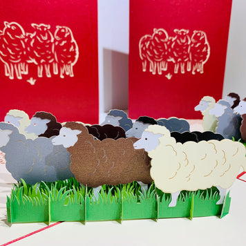 Flock of Sheep with Red Cover Origami Pop Cards 3D Pop Up Greeting Card Happy Birthday Thank You Handmade Gift Thinking of You Blank Card for Any Occasion Happy Mother's Day Happy Father's Australiana Celebrate the Beauty