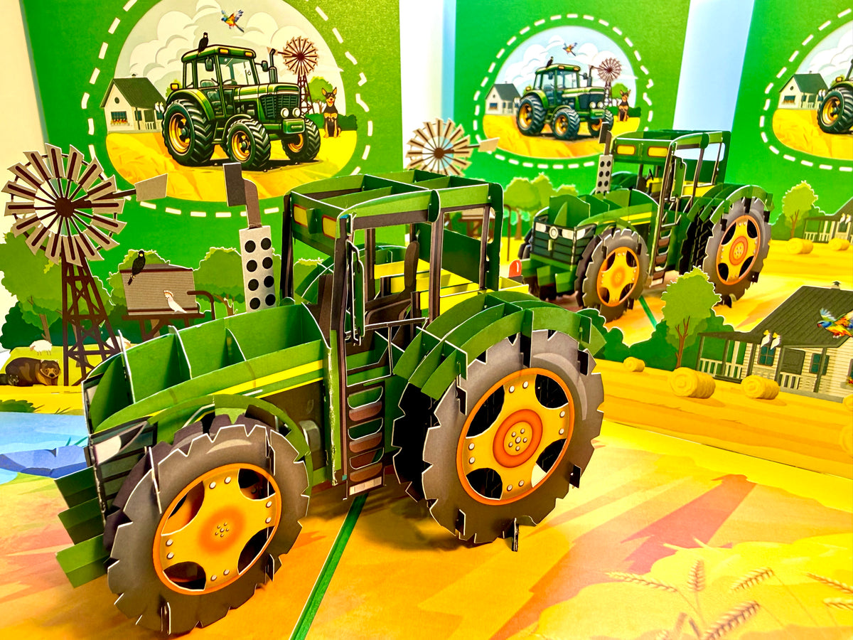 🚜 A Green Tractor with Australian Farm & Animals - Perfect for Young Farmers or Kids Origami Pop Cards 3D Pop Up Greeting Card Celebrate Happy Birthday Thank You Handmade Best Wishes Gift Thinking of You Blank Card for Any Occasion Happy Father's Day