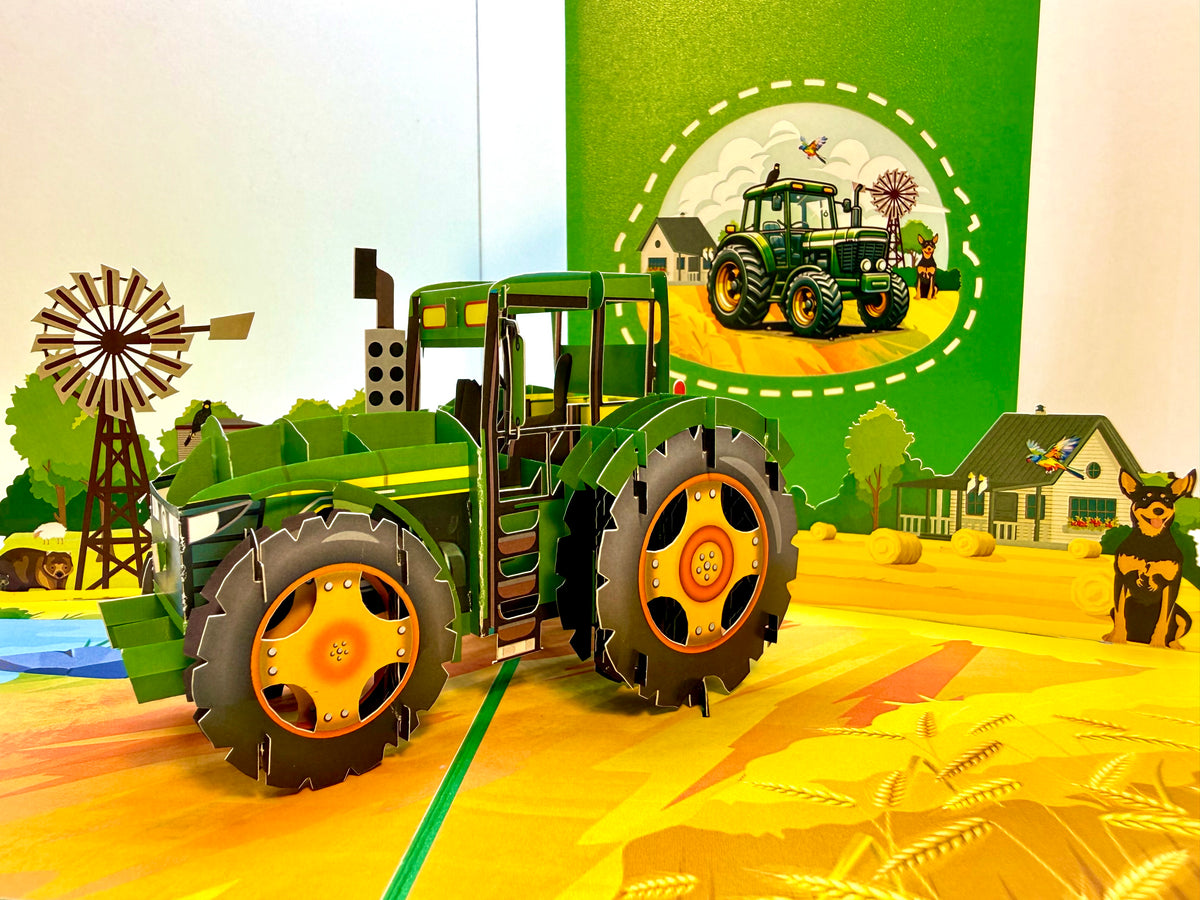 🚜 A Green Tractor with Australian Farm & Animals - Perfect for Young Farmers or Kids Origami Pop Cards 3D Pop Up Greeting Card Celebrate Happy Birthday Thank You Handmade Best Wishes Gift Thinking of You Blank Card for Any Occasion Happy Father's Day