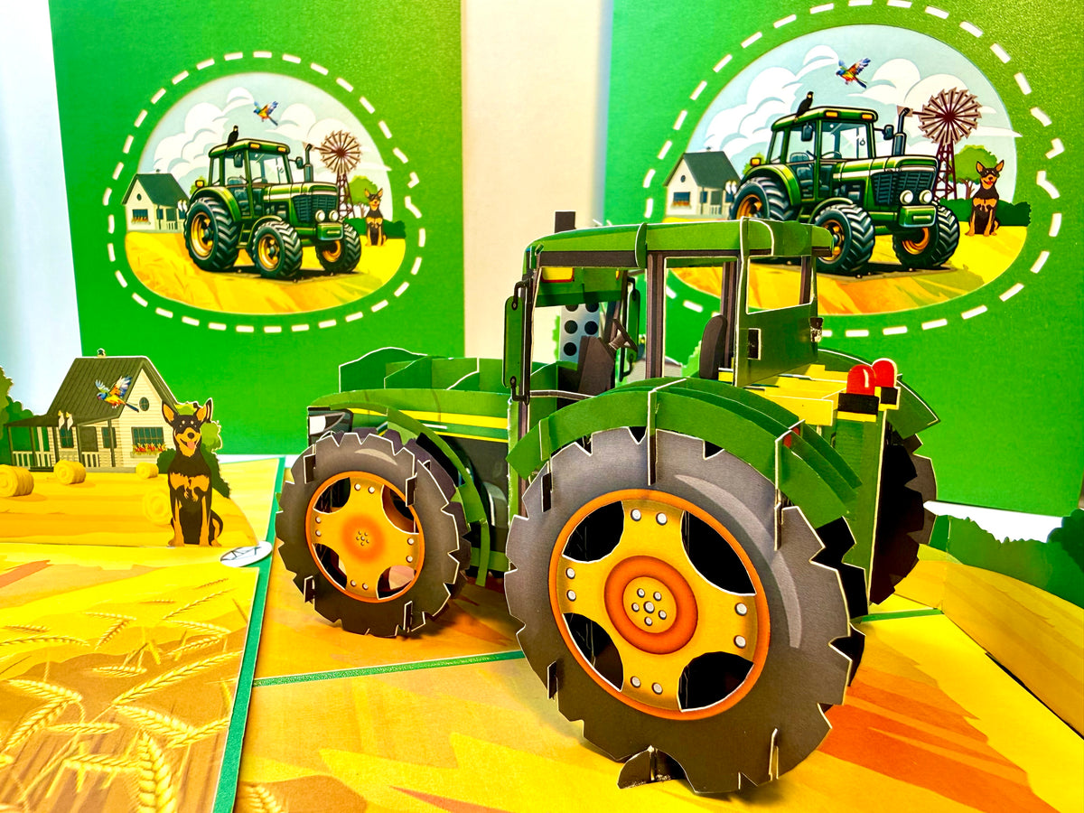 🚜 A Green Tractor with Australian Farm & Animals - Perfect for Young Farmers or Kids Origami Pop Cards 3D Pop Up Greeting Card Celebrate Happy Birthday Thank You Handmade Best Wishes Gift Thinking of You Blank Card for Any Occasion Happy Father's Day