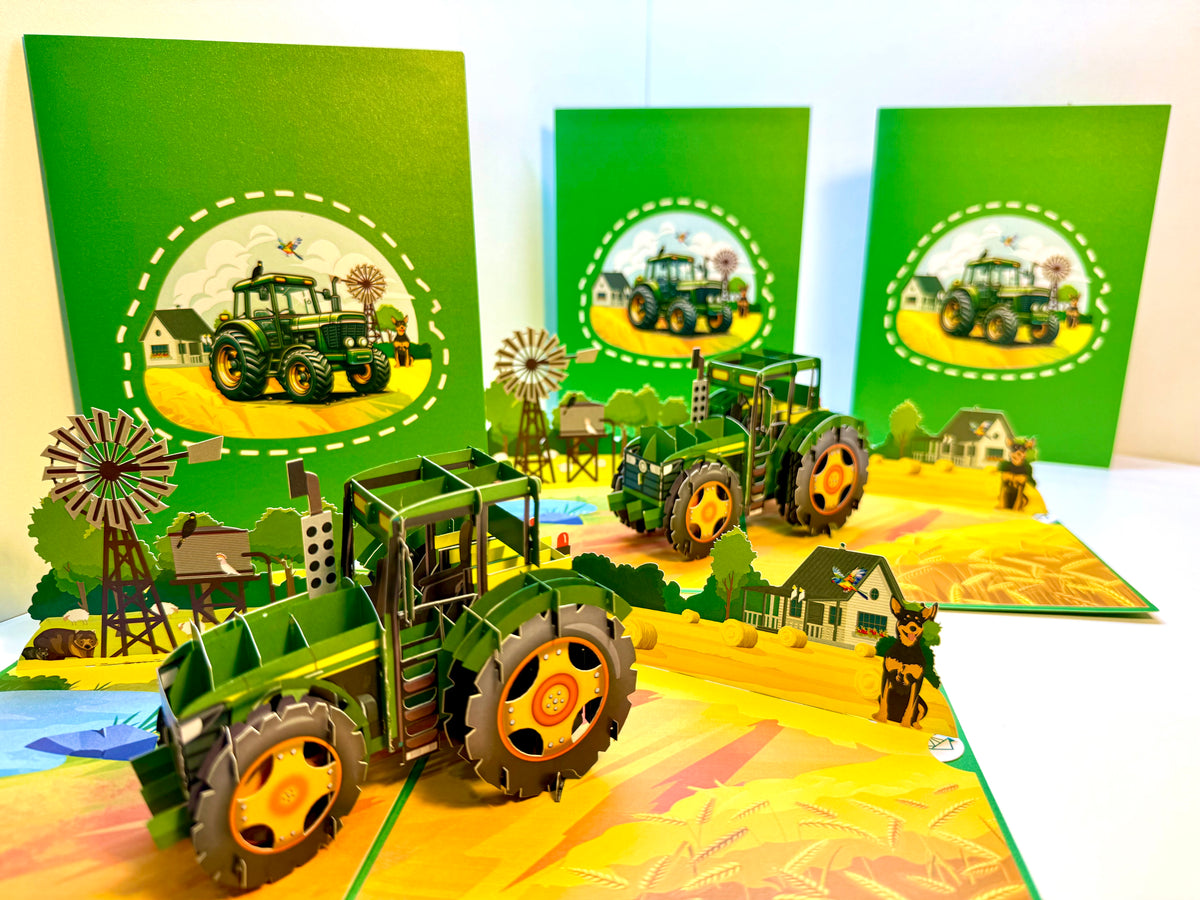 🚜 A Green Tractor with Australian Farm & Animals - Perfect for Young Farmers or Kids Origami Pop Cards 3D Pop Up Greeting Card Celebrate Happy Birthday Thank You Handmade Best Wishes Gift Thinking of You Blank Card for Any Occasion Happy Father's Day