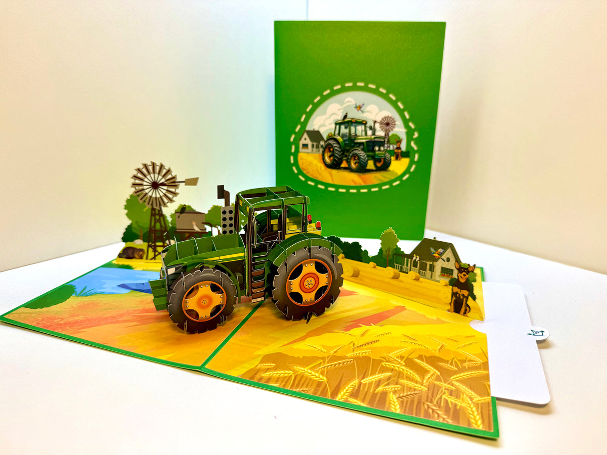 🚜 A Green Tractor with Australian Farm & Animals - Perfect for Young Farmers or Kids Origami Pop Cards 3D Pop Up Greeting Card Celebrate Happy Birthday Thank You Handmade Best Wishes Gift Thinking of You Blank Card for Any Occasion Happy Father's Day