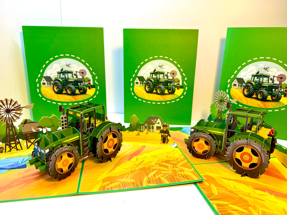🚜 A Green Tractor with Australian Farm & Animals - Perfect for Young Farmers or Kids Origami Pop Cards 3D Pop Up Greeting Card Celebrate Happy Birthday Thank You Handmade Best Wishes Gift Thinking of You Blank Card for Any Occasion Happy Father's Day