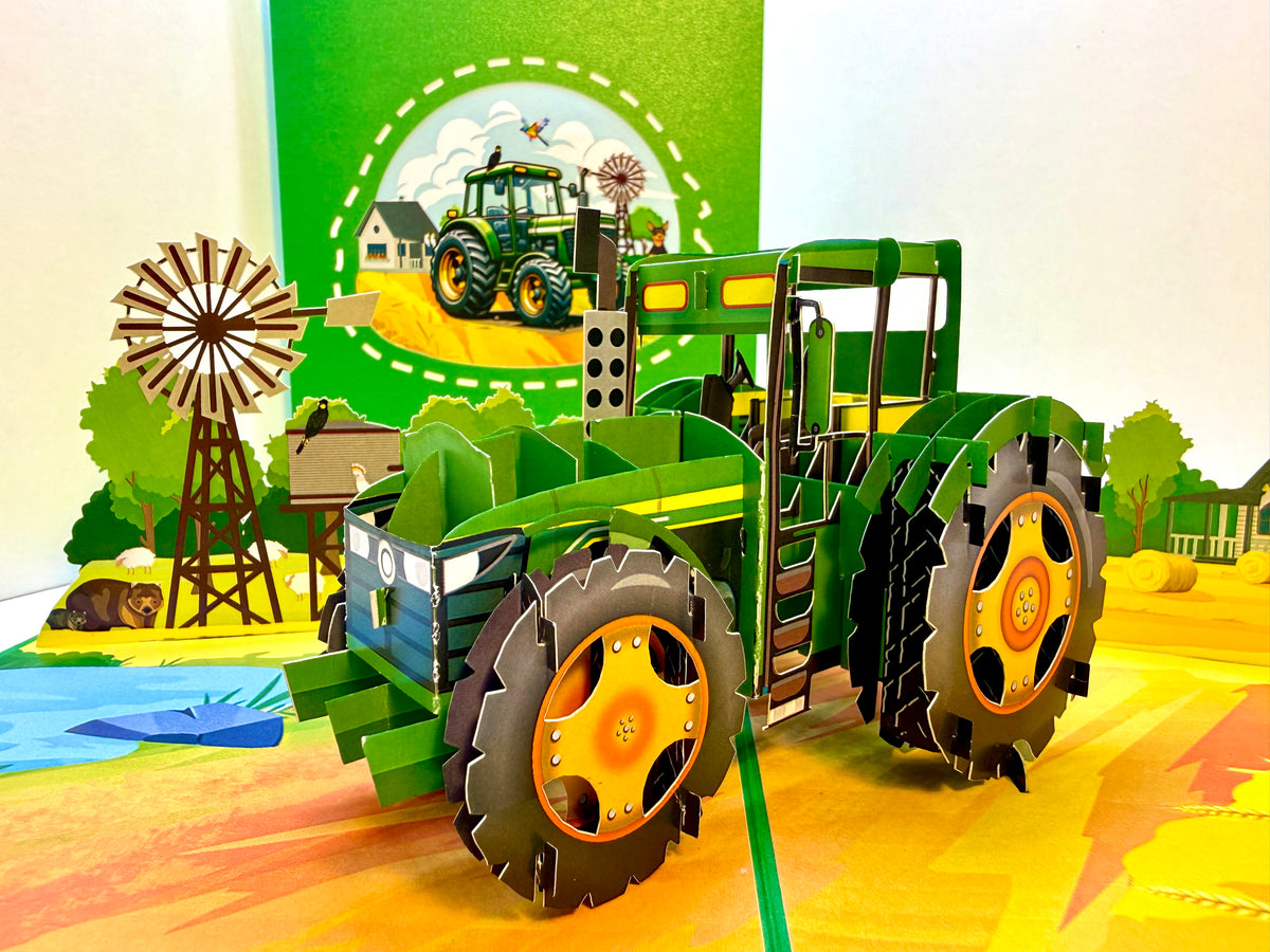 🚜 A Green Tractor with Australian Farm & Animals - Perfect for Young Farmers or Kids Origami Pop Cards 3D Pop Up Greeting Card Celebrate Happy Birthday Thank You Handmade Best Wishes Gift Thinking of You Blank Card for Any Occasion Happy Father's Day