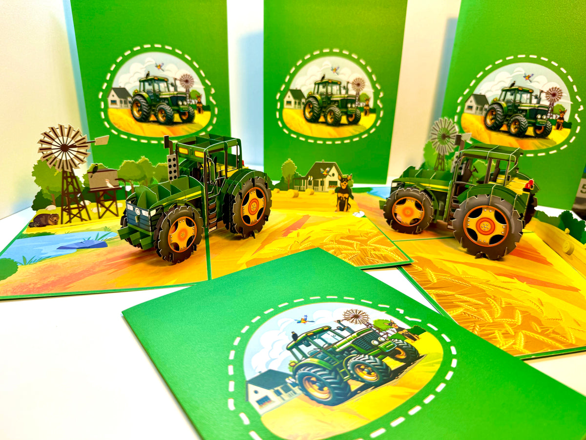 🚜 A Green Tractor with Australian Farm & Animals - Perfect for Young Farmers or Kids Origami Pop Cards 3D Pop Up Greeting Card Celebrate Happy Birthday Thank You Handmade Best Wishes Gift Thinking of You Blank Card for Any Occasion Happy Father's Day
