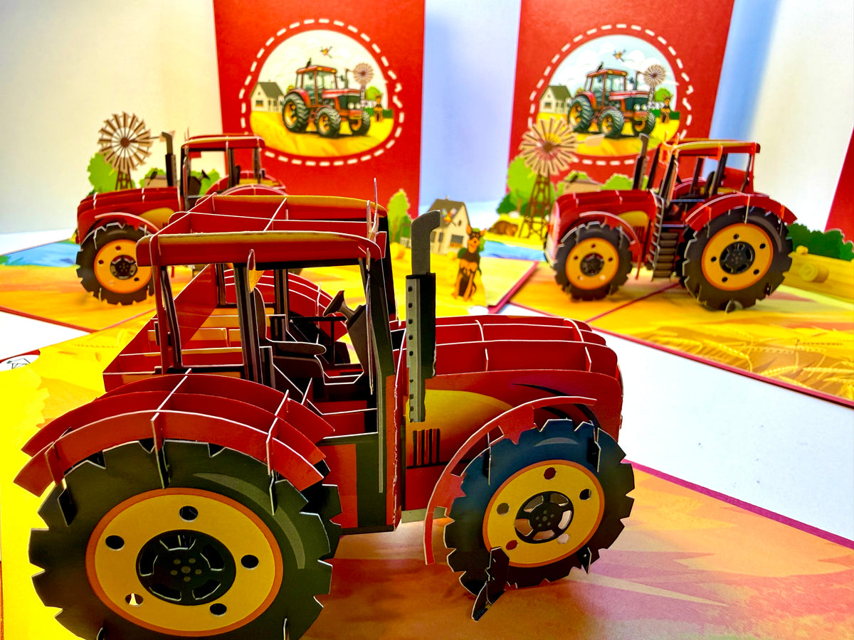 🚜 A Red Tractor with Australian Farm & Animals - Perfect for Young Farmers or Kids Origami Pop Cards 3D Pop Up Greeting Card Celebrate Happy Birthday Thank You Handmade Best Wishes Gift Thinking of You Blank Card for Any Occasion Happy Father's Day
