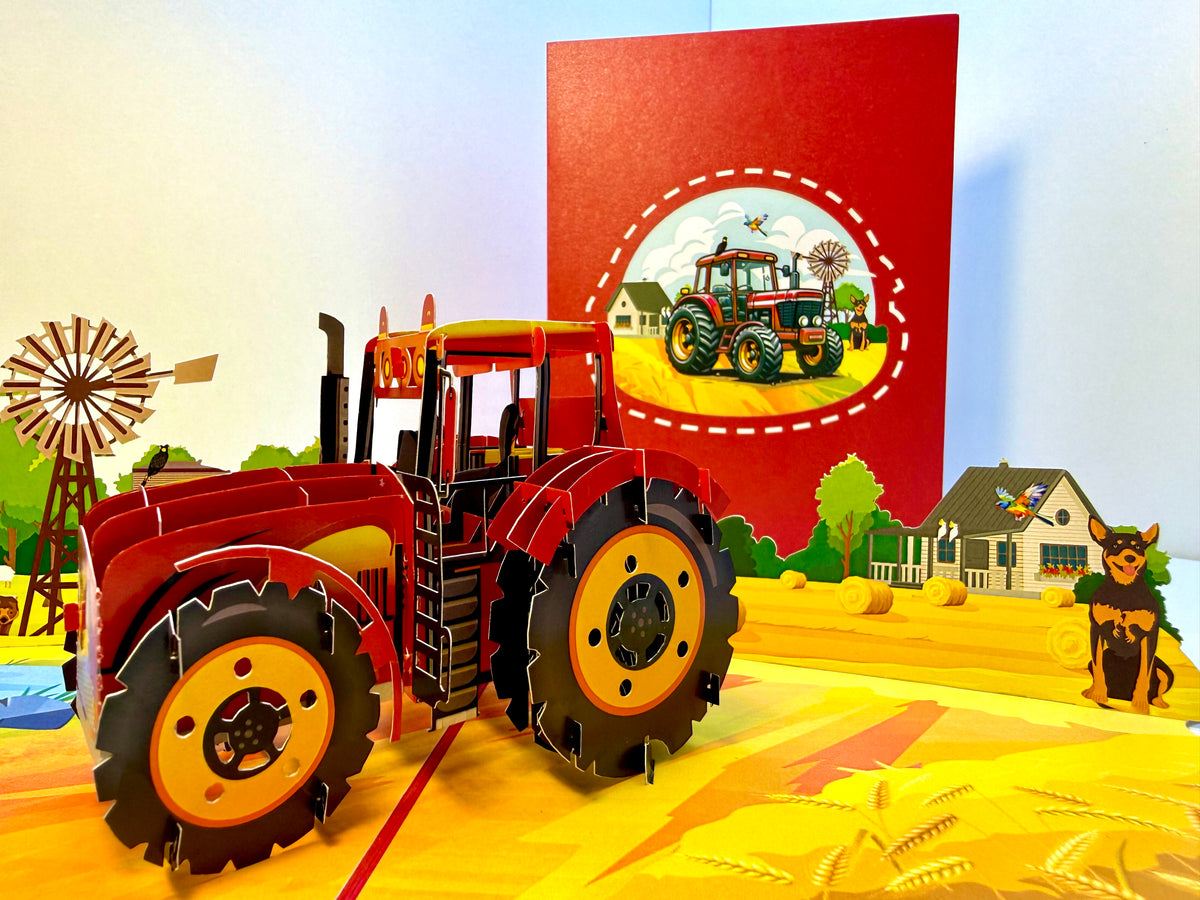 🚜 A Red Tractor with Australian Farm & Animals - Perfect for Young Farmers or Kids Origami Pop Cards 3D Pop Up Greeting Card Celebrate Happy Birthday Thank You Handmade Best Wishes Gift Thinking of You Blank Card for Any Occasion Happy Father's Day