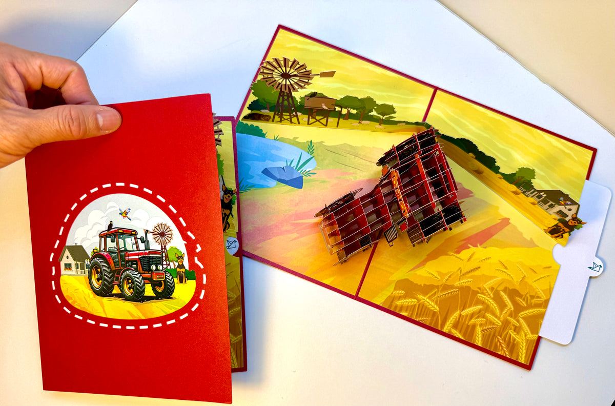 🚜 A Red Tractor with Australian Farm & Animals - Perfect for Young Farmers or Kids Origami Pop Cards 3D Pop Up Greeting Card Celebrate Happy Birthday Thank You Handmade Best Wishes Gift Thinking of You Blank Card for Any Occasion Happy Father's Day