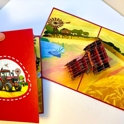 🚜 A Red Tractor with Australian Farm & Animals - Perfect for Young Farmers or Kids Origami Pop Cards 3D Pop Up Greeting Card Celebrate Happy Birthday Thank You Handmade Best Wishes Gift Thinking of You Blank Card for Any Occasion Happy Father's Day
