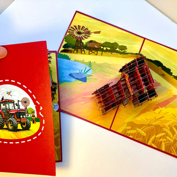 🚜 A Red Tractor with Australian Farm & Animals - Perfect for Young Farmers or Kids Origami Pop Cards 3D Pop Up Greeting Card Celebrate Happy Birthday Thank You Handmade Best Wishes Gift Thinking of You Blank Card for Any Occasion Happy Father's Day