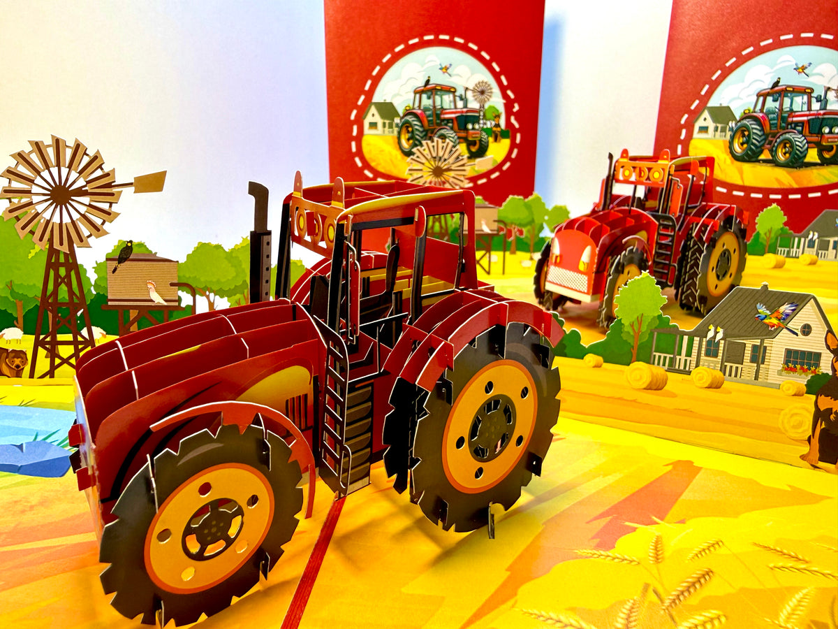 🚜 A Red Tractor with Australian Farm & Animals - Perfect for Young Farmers or Kids Origami Pop Cards 3D Pop Up Greeting Card Celebrate Happy Birthday Thank You Handmade Best Wishes Gift Thinking of You Blank Card for Any Occasion Happy Father's Day