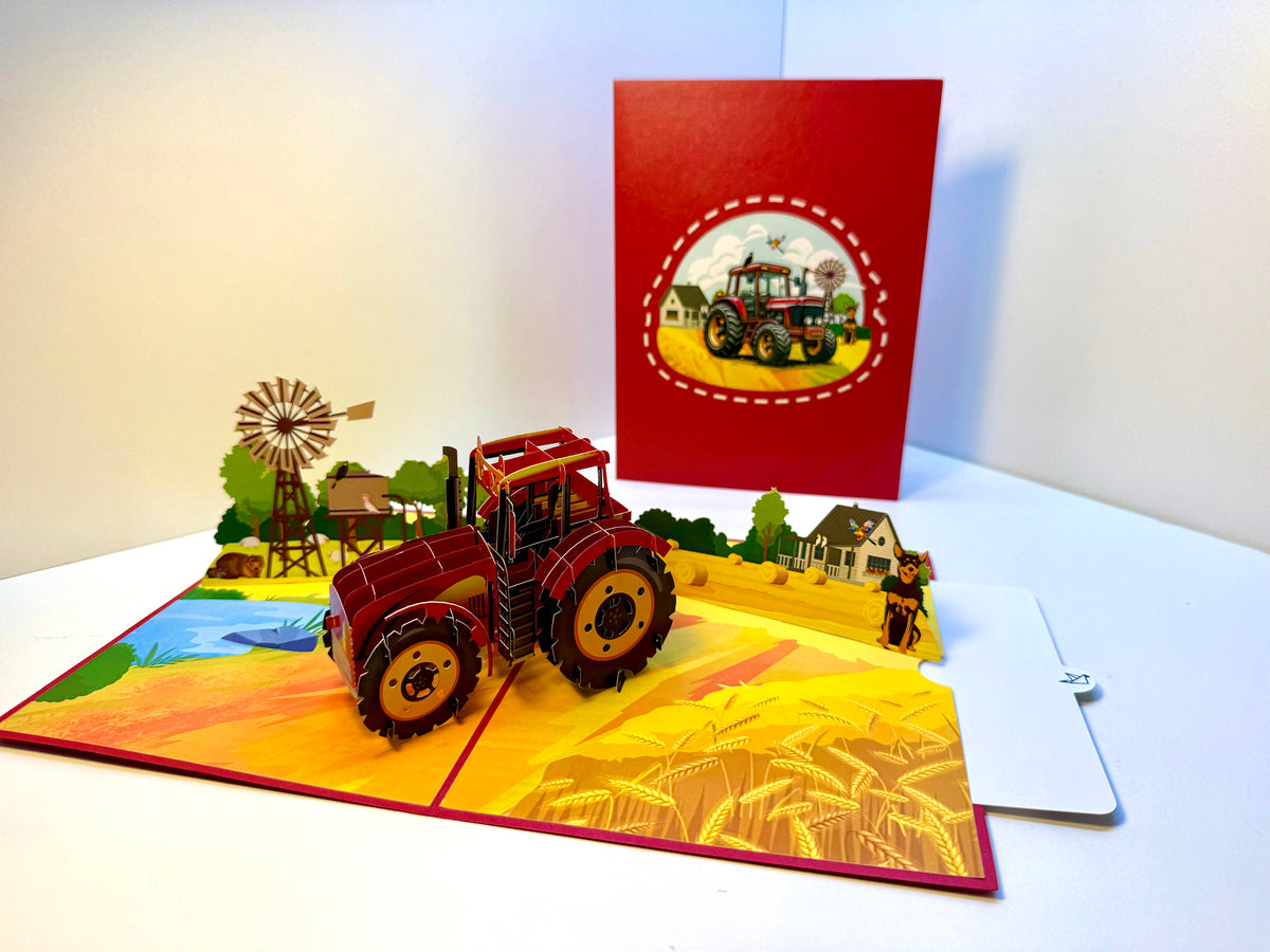 🚜 A Red Tractor with Australian Farm & Animals - Perfect for Young Farmers or Kids Origami Pop Cards 3D Pop Up Greeting Card Celebrate Happy Birthday Thank You Handmade Best Wishes Gift Thinking of You Blank Card for Any Occasion Happy Father's Day