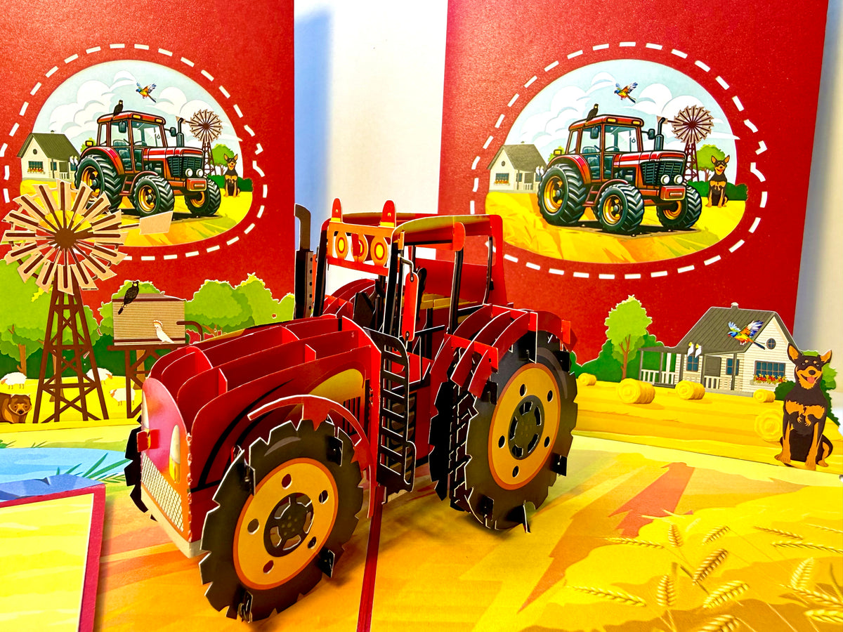 🚜 A Red Tractor with Australian Farm & Animals - Perfect for Young Farmers or Kids Origami Pop Cards 3D Pop Up Greeting Card Celebrate Happy Birthday Thank You Handmade Best Wishes Gift Thinking of You Blank Card for Any Occasion Happy Father's Day