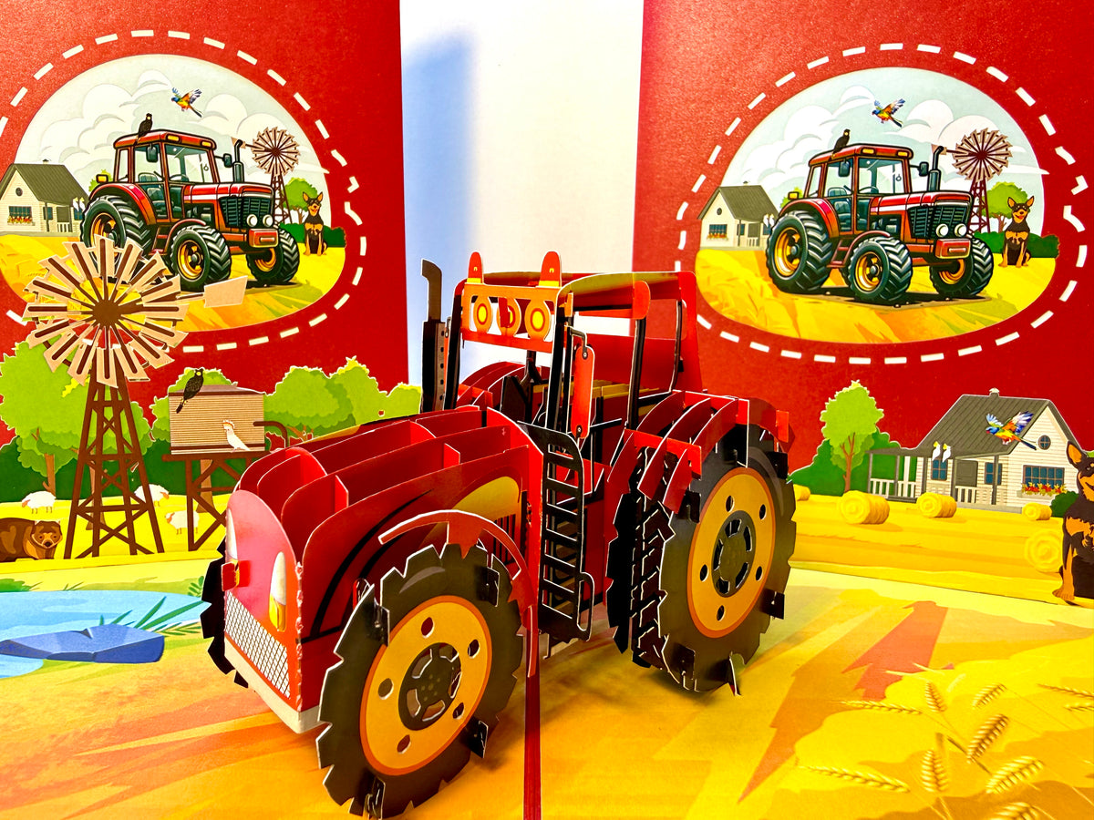 🚜 A Red Tractor with Australian Farm & Animals - Perfect for Young Farmers or Kids Origami Pop Cards 3D Pop Up Greeting Card Celebrate Happy Birthday Thank You Handmade Best Wishes Gift Thinking of You Blank Card for Any Occasion Happy Father's Day