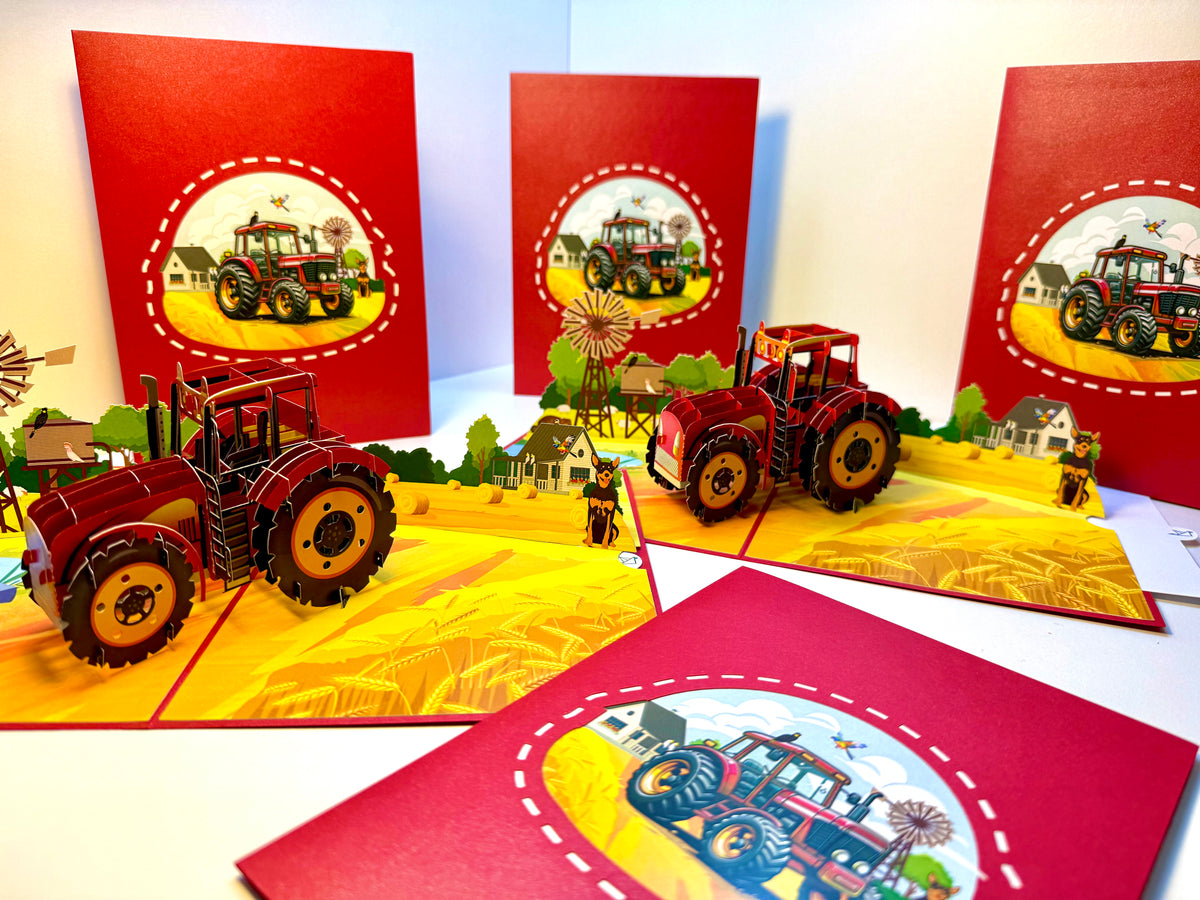 🚜 A Red Tractor with Australian Farm & Animals - Perfect for Young Farmers or Kids Origami Pop Cards 3D Pop Up Greeting Card Celebrate Happy Birthday Thank You Handmade Best Wishes Gift Thinking of You Blank Card for Any Occasion Happy Father's Day
